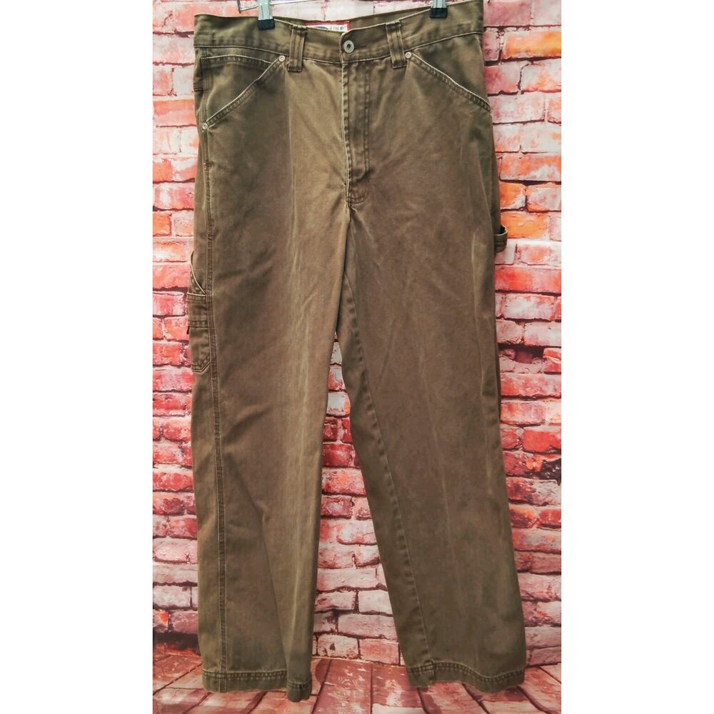 Old Navy Carpenter Jeans Mens 31x30 Brown Denim Relaxed Fit Workwear Pinstriped